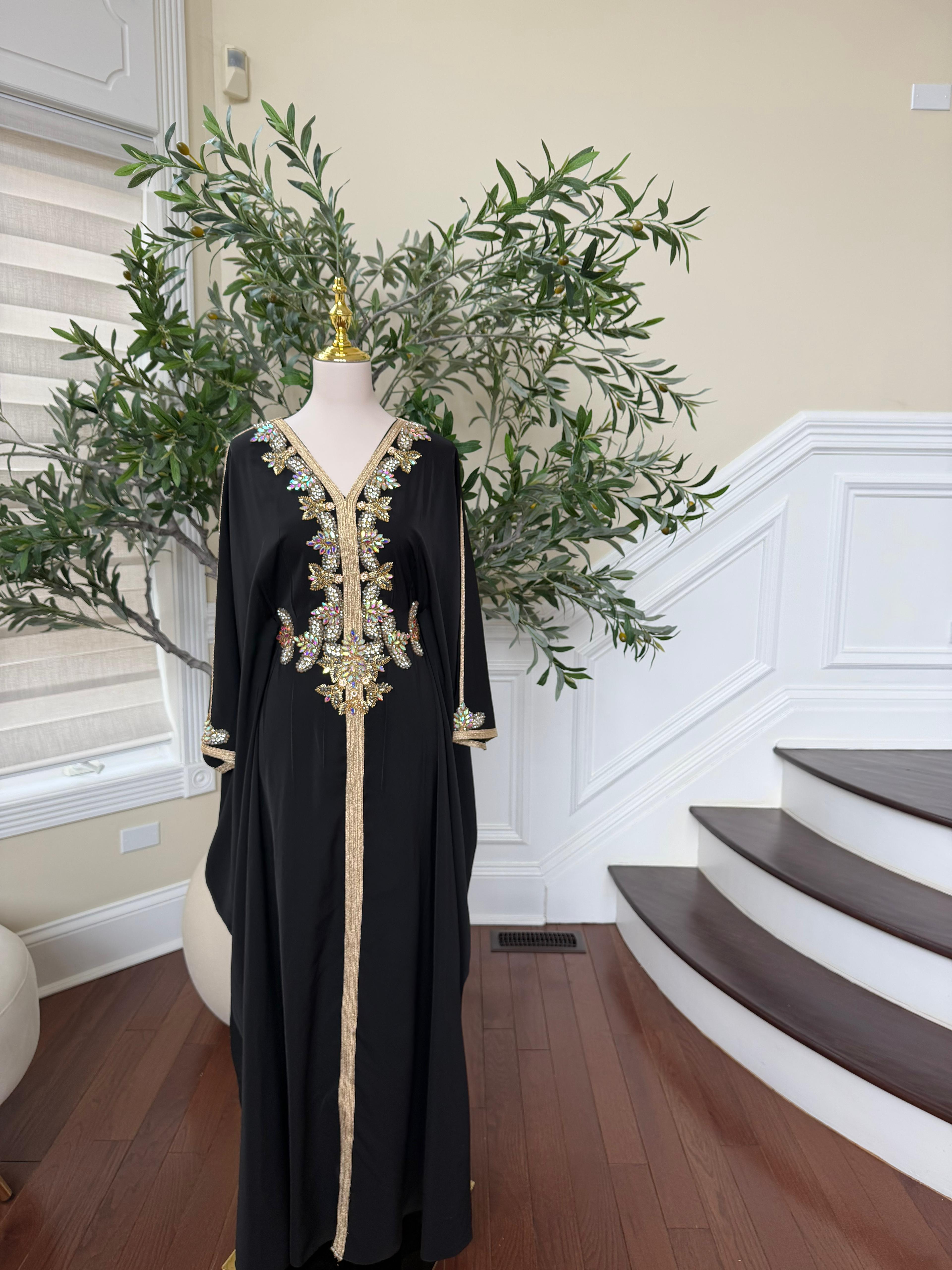 Black Royale Beaded Butterfly Abaya