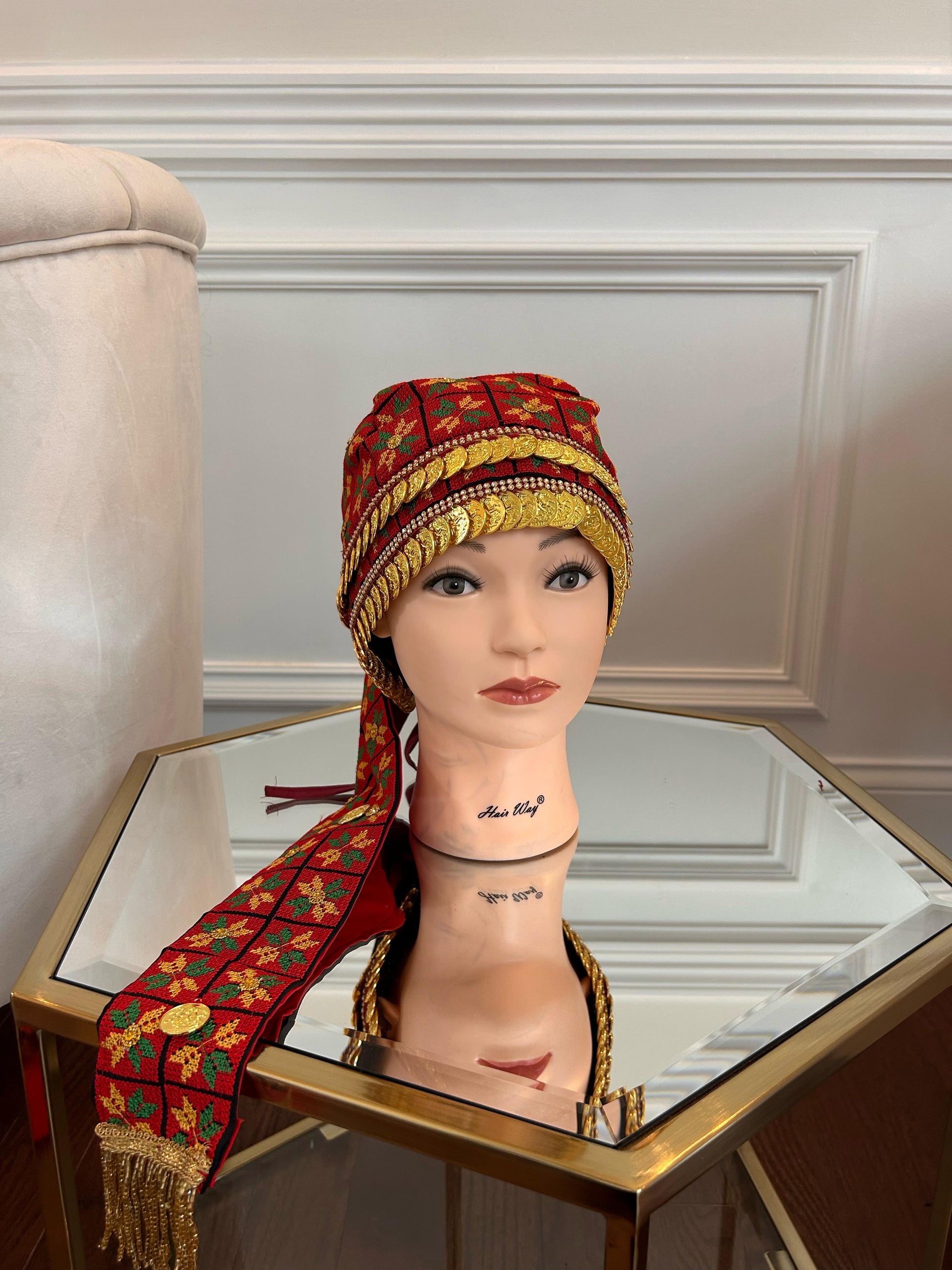 Traditional Tatreez Red Coin Head Piece