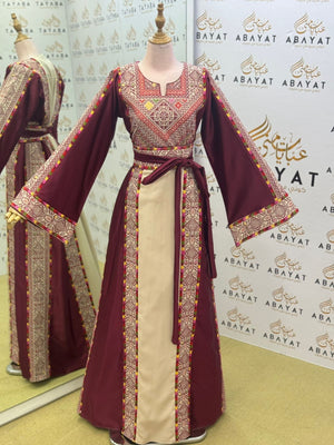 Burgundy Embroidery Embellished Tatreez Thobe