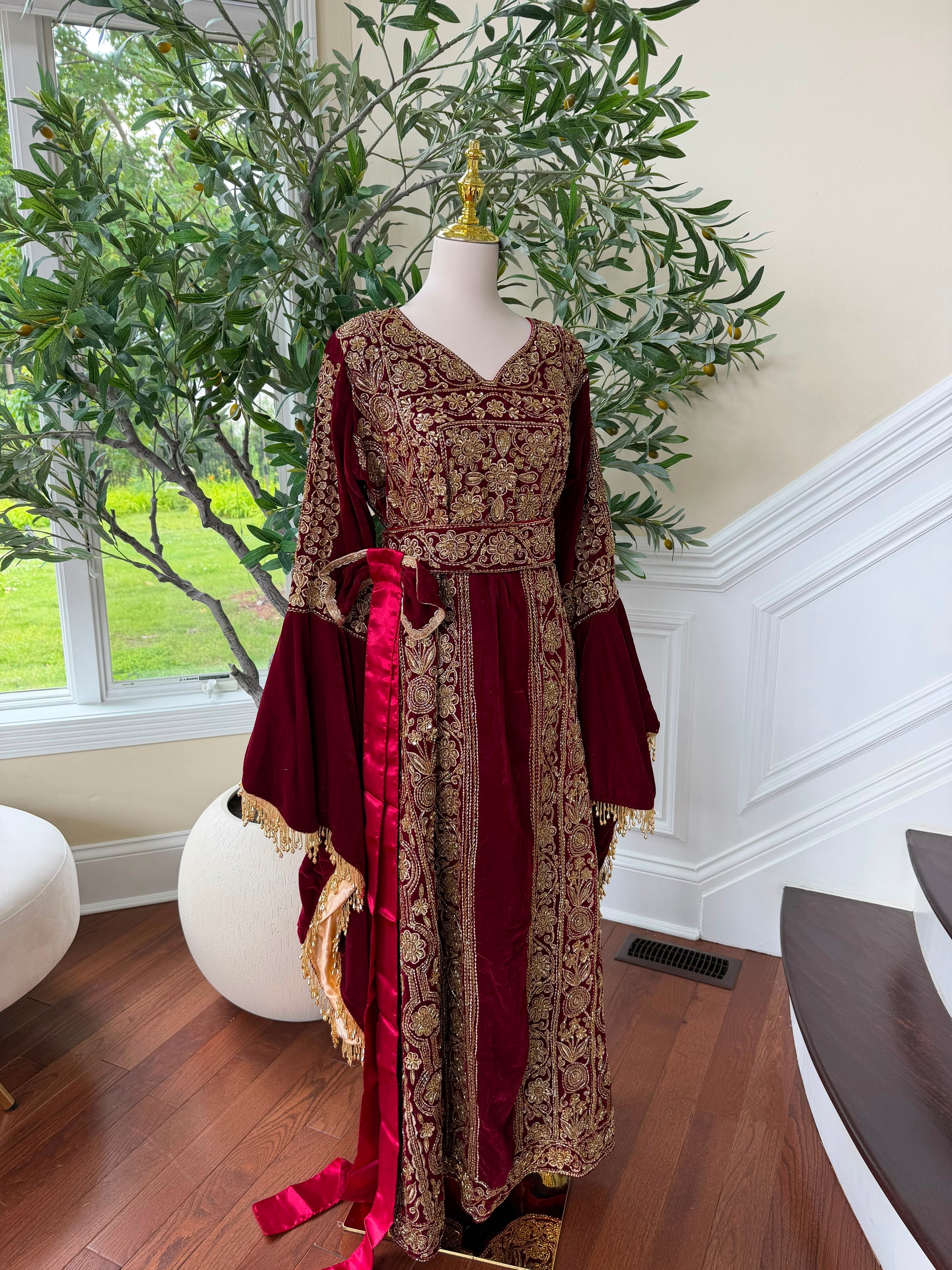 Velvet Red Beaded Elegance Thobe
