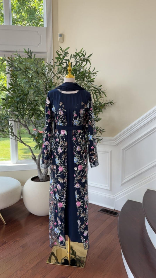 Celestial Blue Floral Abaya