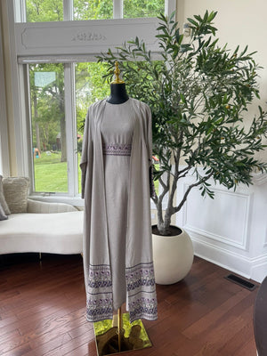 Elegant Grey Tatreez Cardigan Abaya