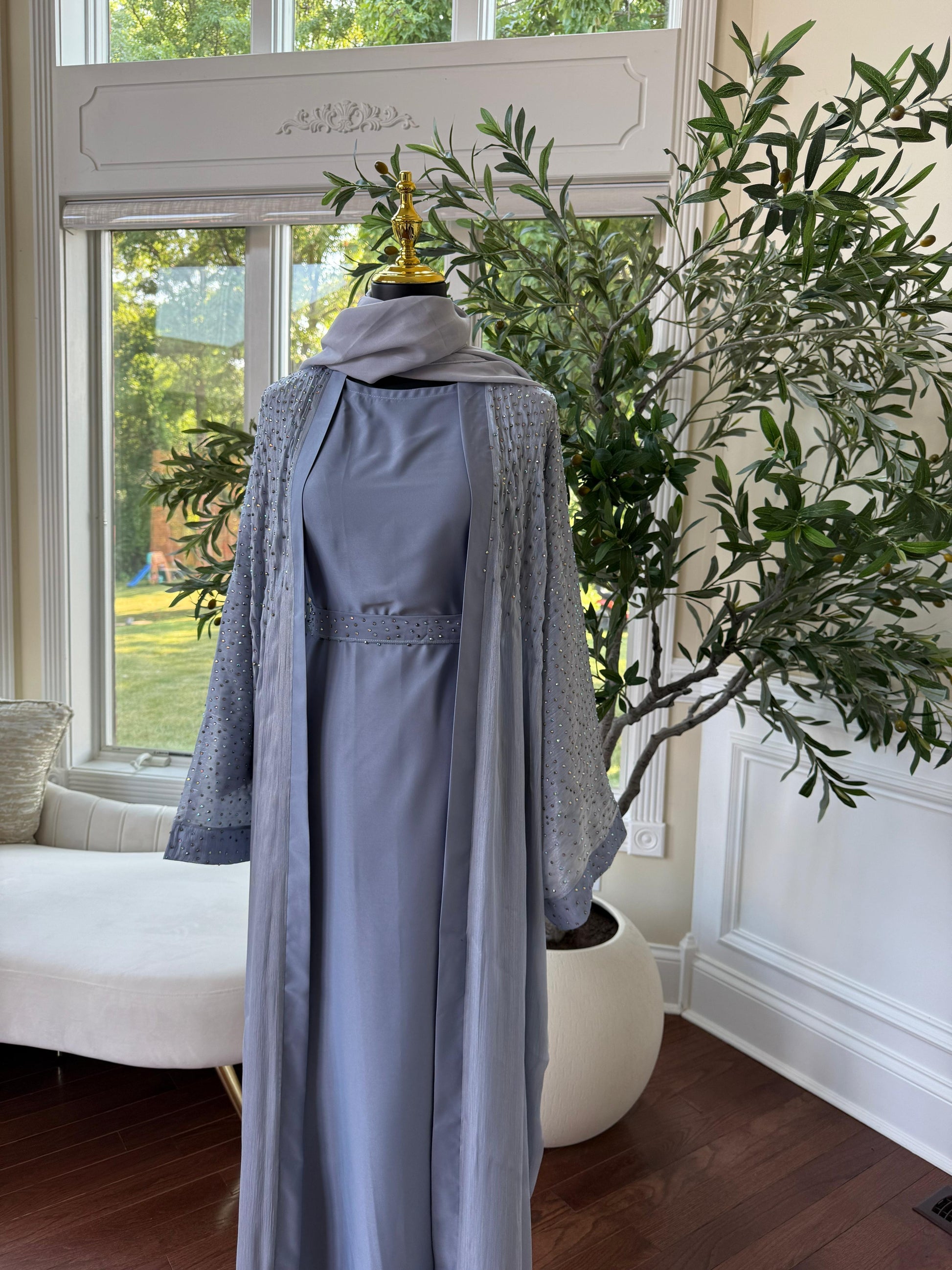 Light Dust Blue Sparkle Cardigan Abaya