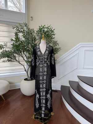 Black Silver Stone Cardigan Abaya