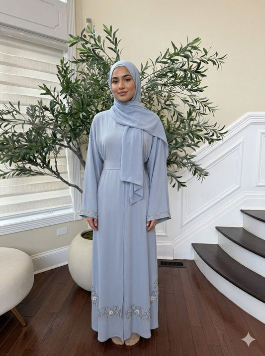 Baby Blue Detail Crystal Abaya