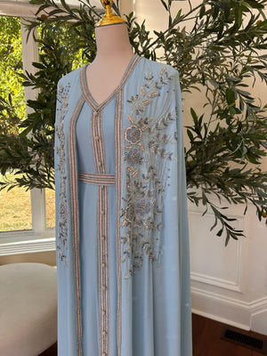 Baby Blue Floral Elegance Kuftan