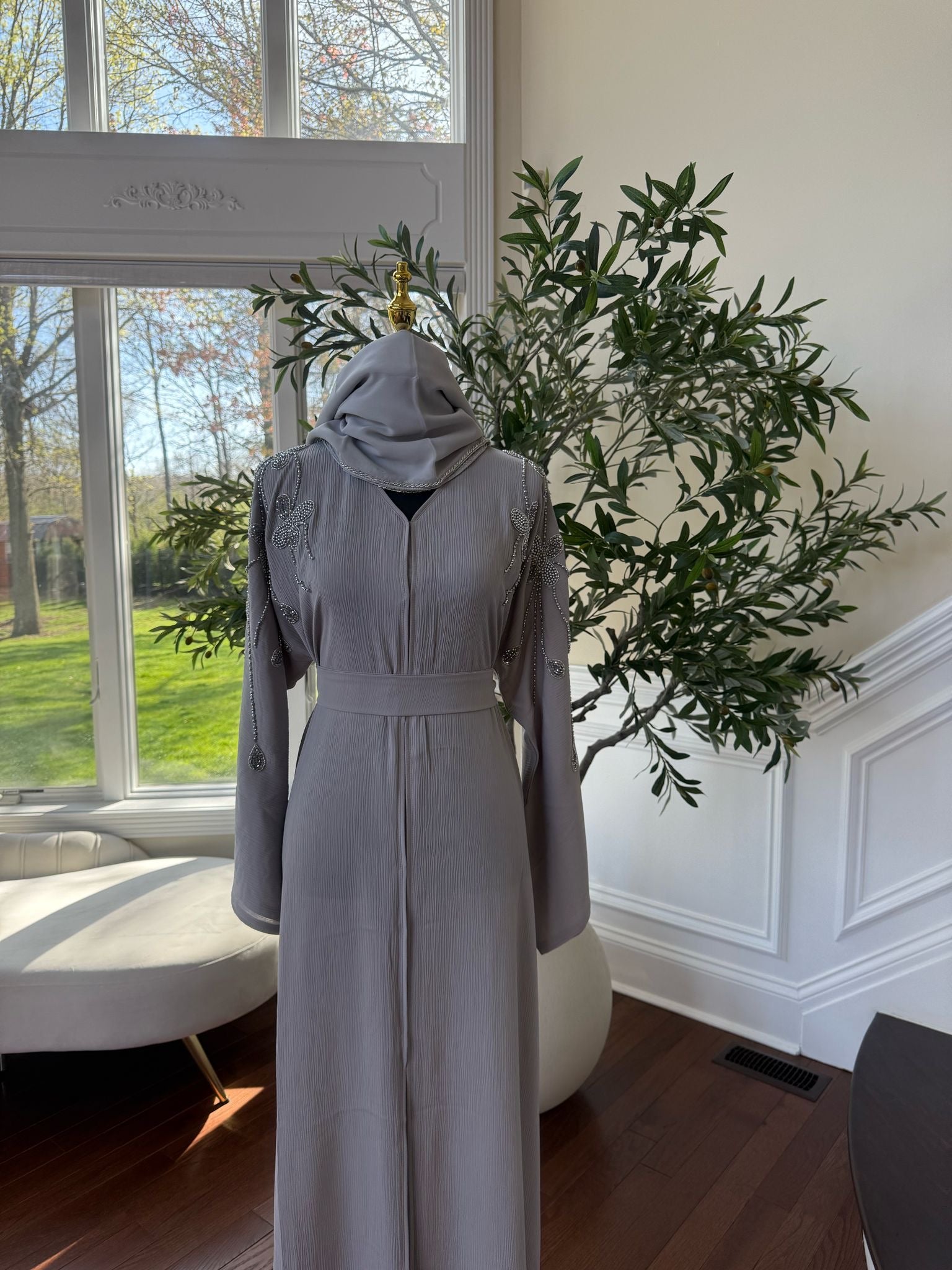 Grey Beaded Abaya