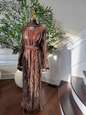Mocha Sequin Two Piece Abaya