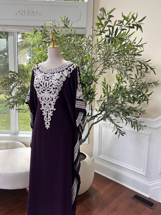 Luxury Purple Kuftan Embroidered Dress