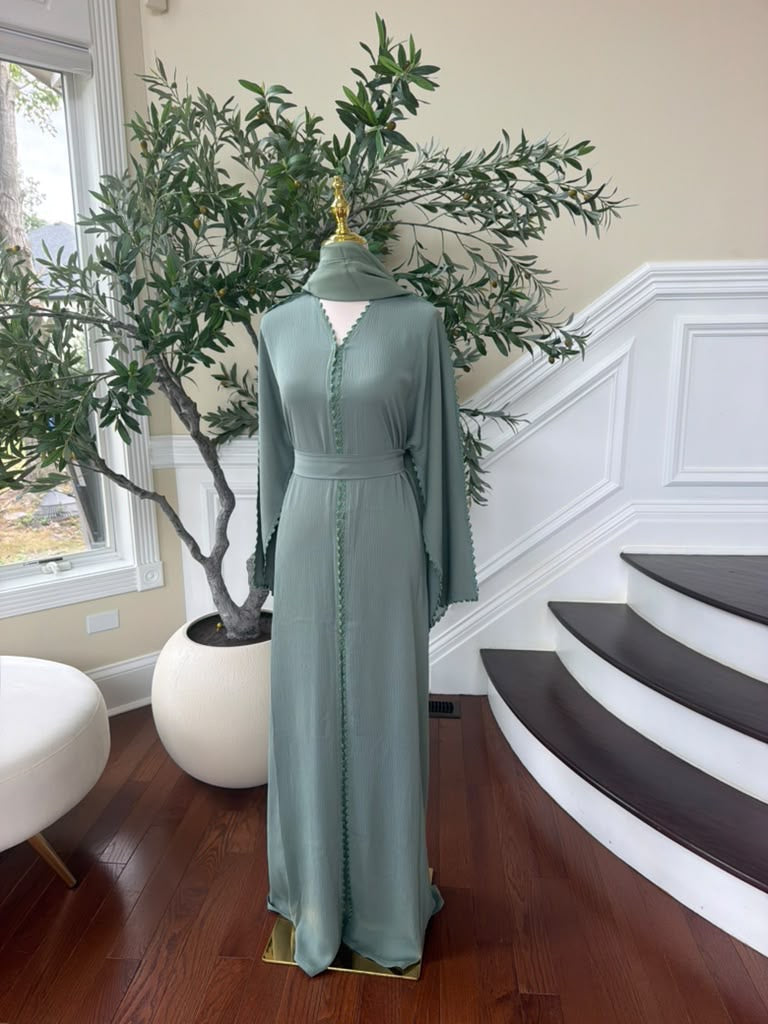 Mint Elegance Beaded Abaya