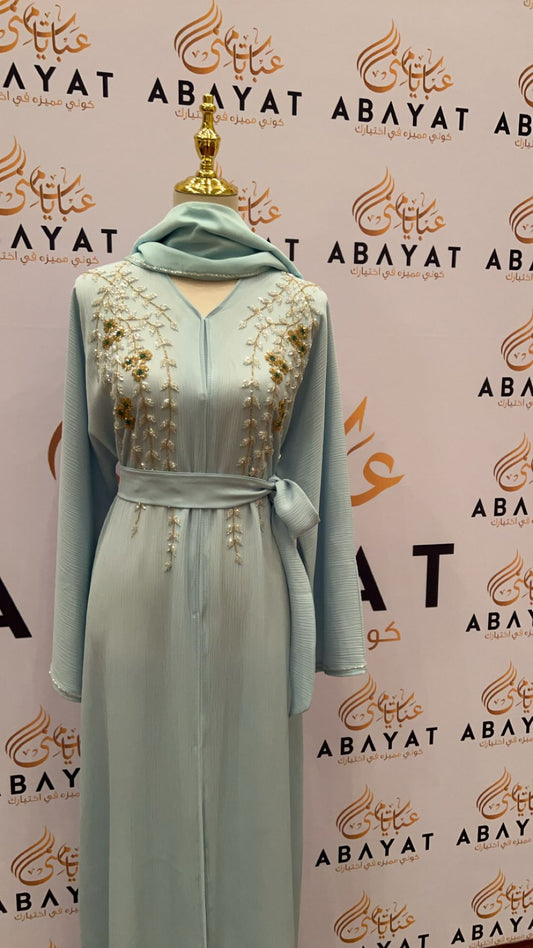 Floral Sky Blue Abaya