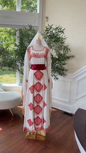 White Tatreez Red Thobe