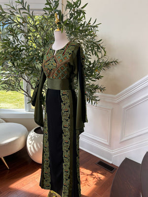 Black Embroidery Tatreez Green Thobe