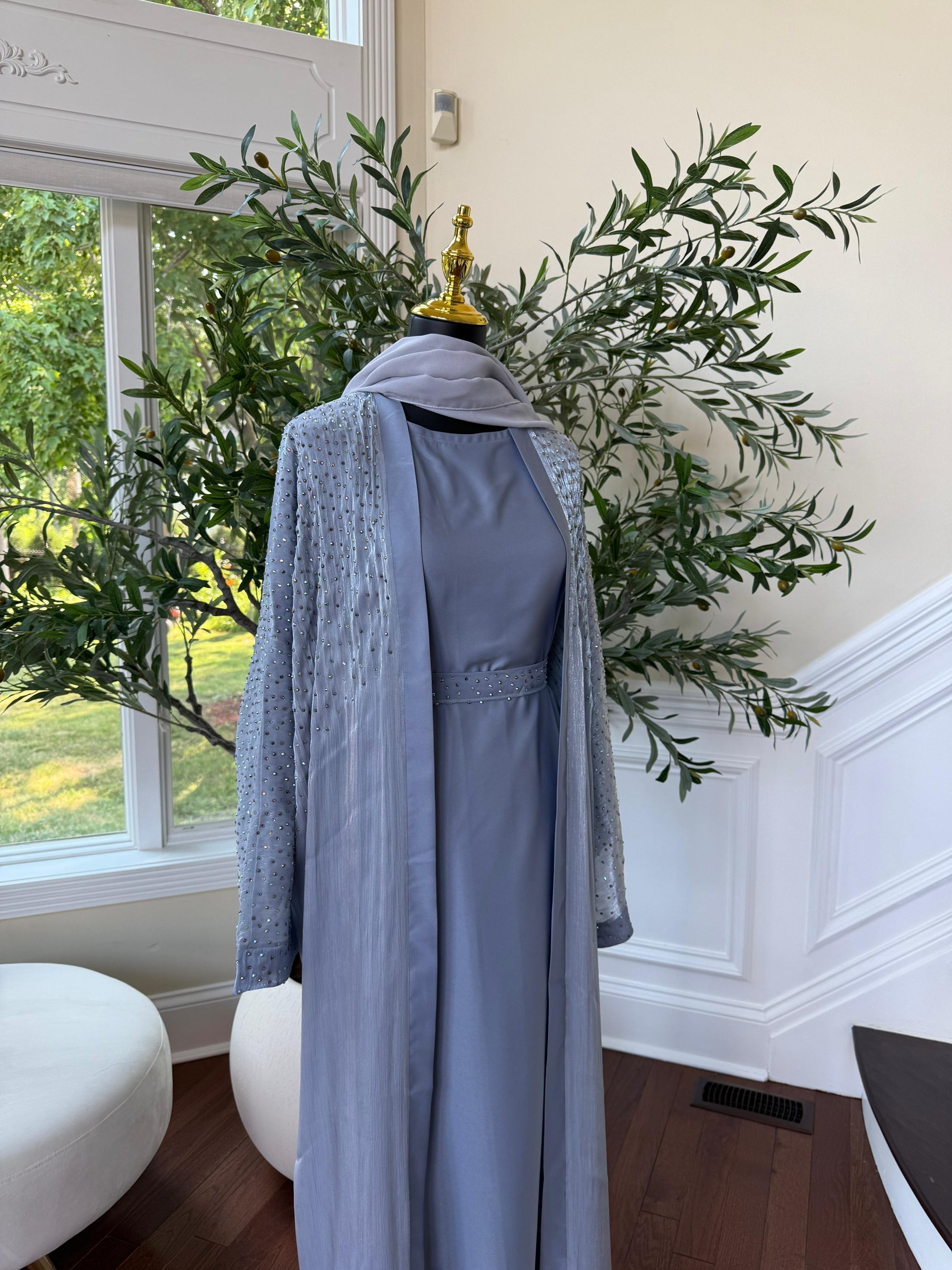 Light Dust Blue Sparkle Cardigan Abaya