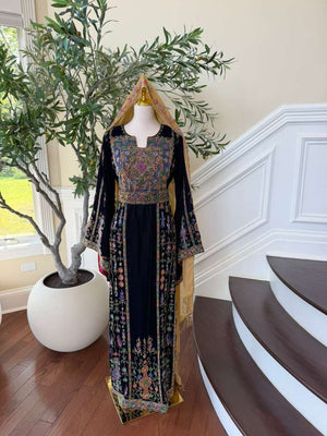 Navy Blue Beaded Elegance Stone Thobe