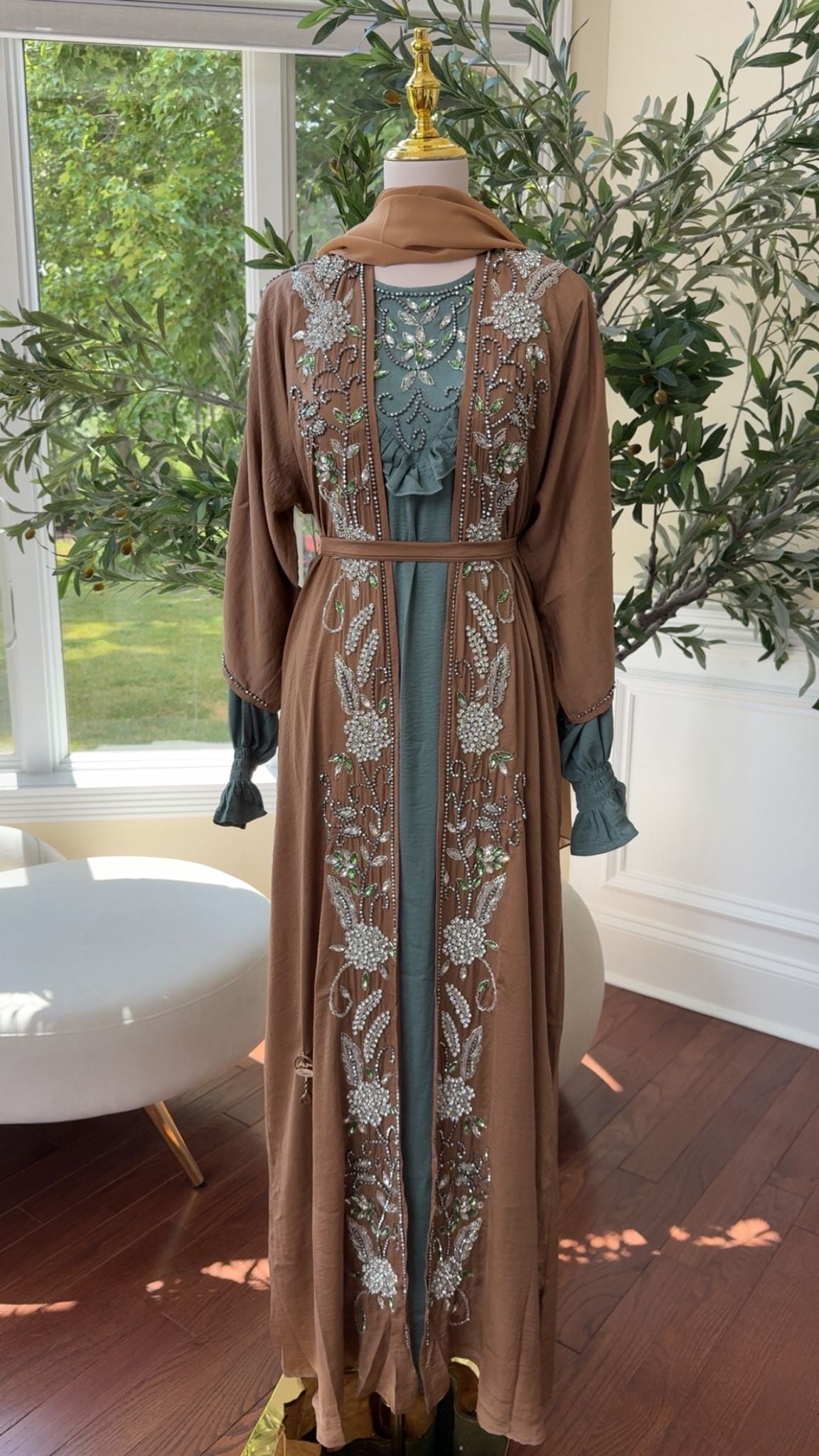 Two Piece Blue Tan Abaya
