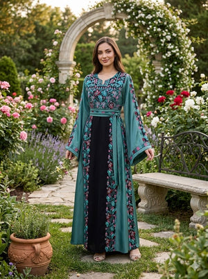 Embroidery Black Tatreez Teal Thobe