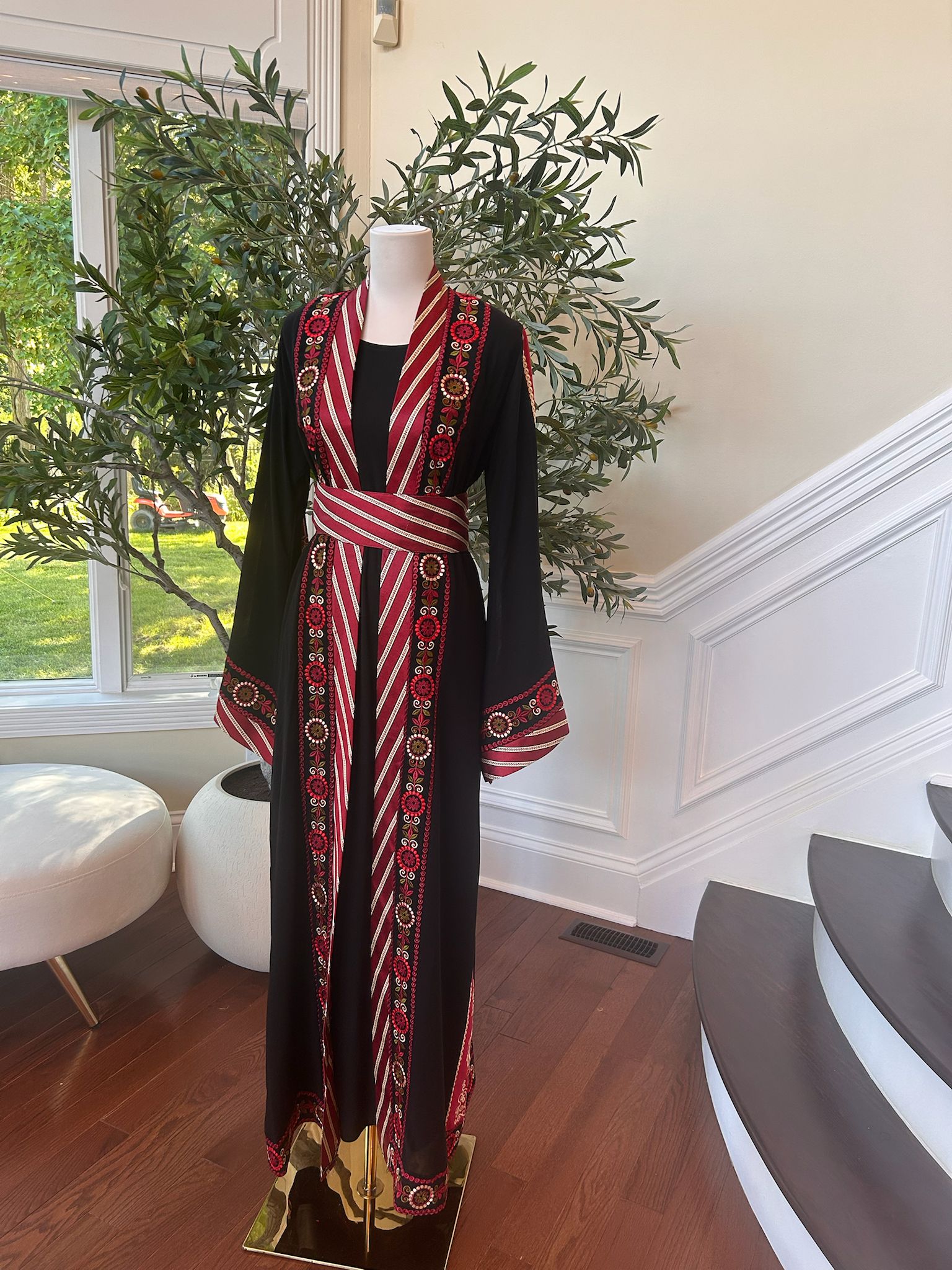Traditional Black Embroidery Tatreez Red Thobe