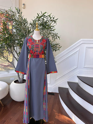 Grey Embroidery Tatreez Thobe