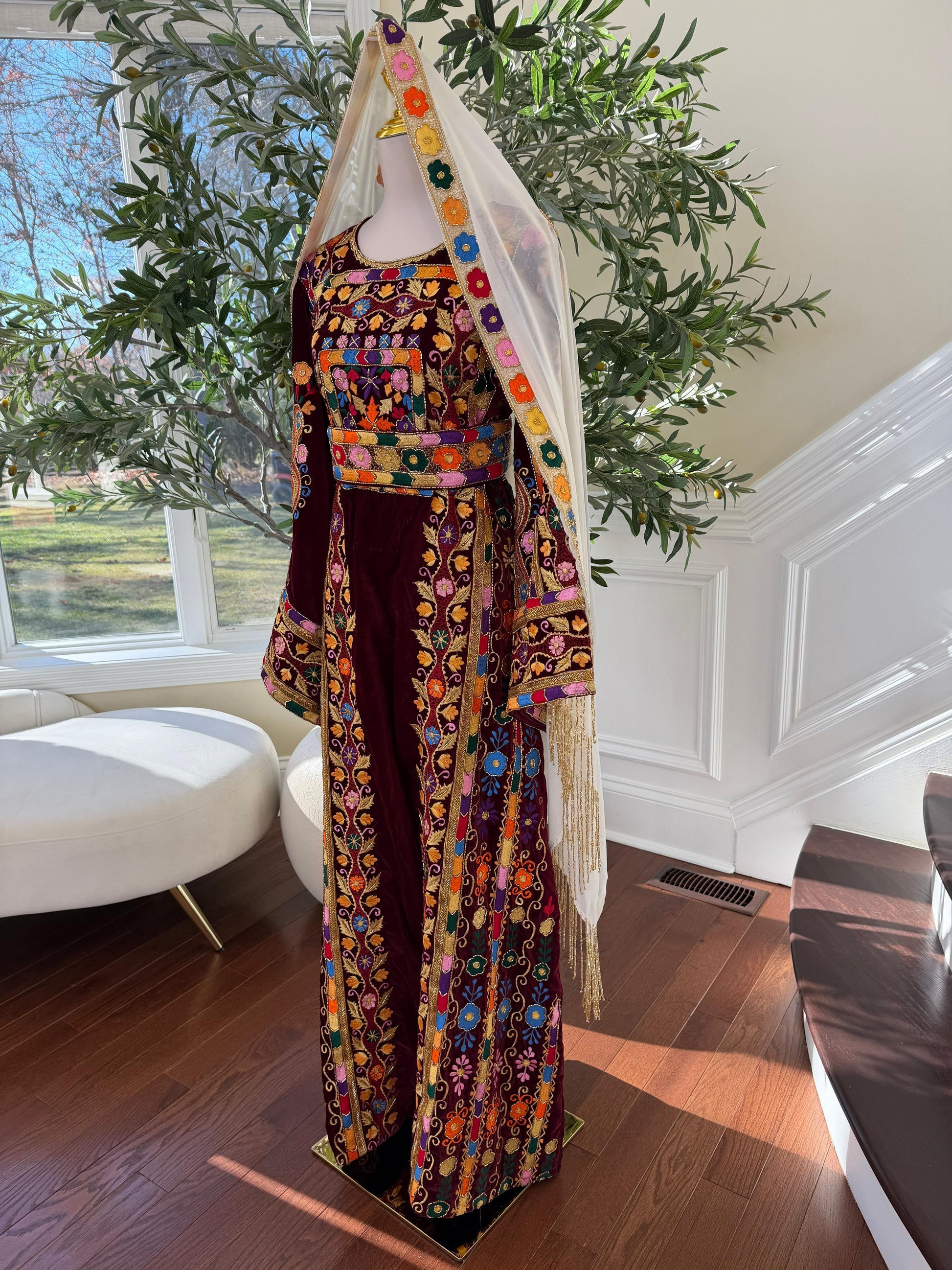 Red Velvet Handmade Embellished Beaded Thobe