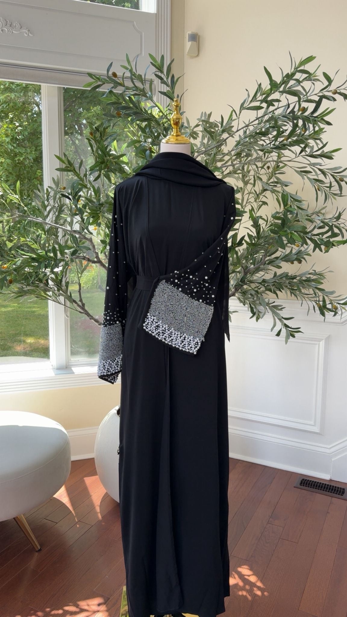 Black Beaded Charm Abaya