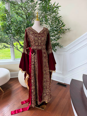 Velvet Red Beaded Elegance Thobe