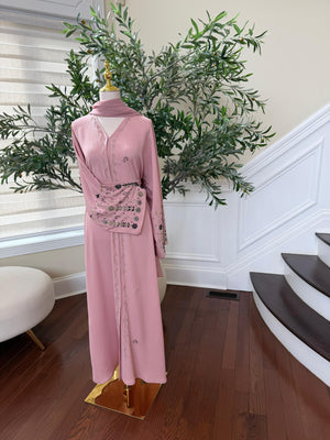 Pink Sleeve Charm Beaded Abaya