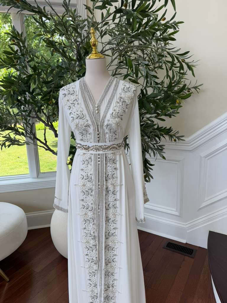 White Beaded Embroidery Kuftan