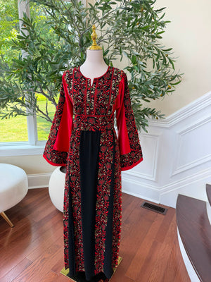 Red Embroidery Tatreez Black Thobe