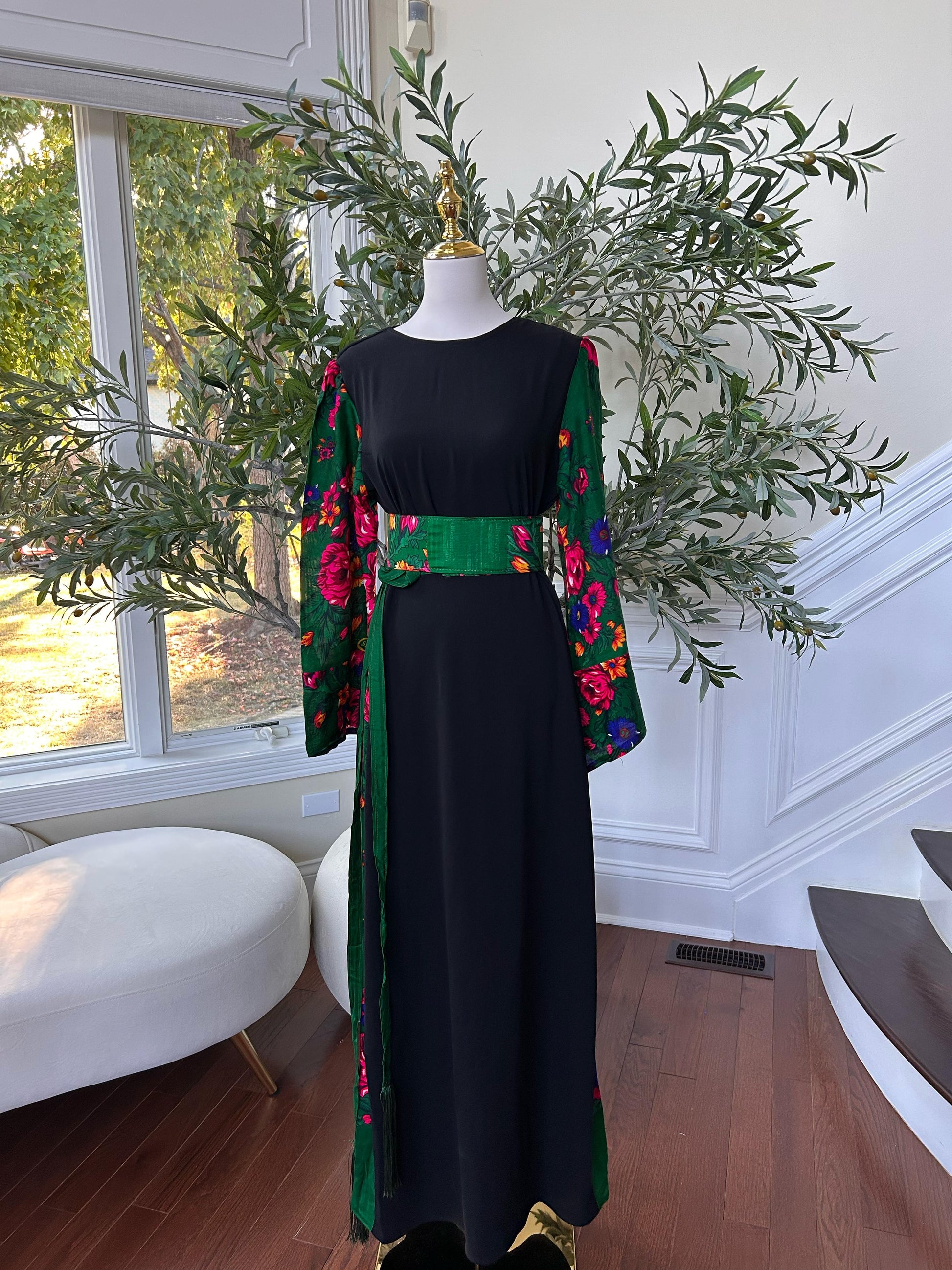 Back Floral Green Elegance Dress