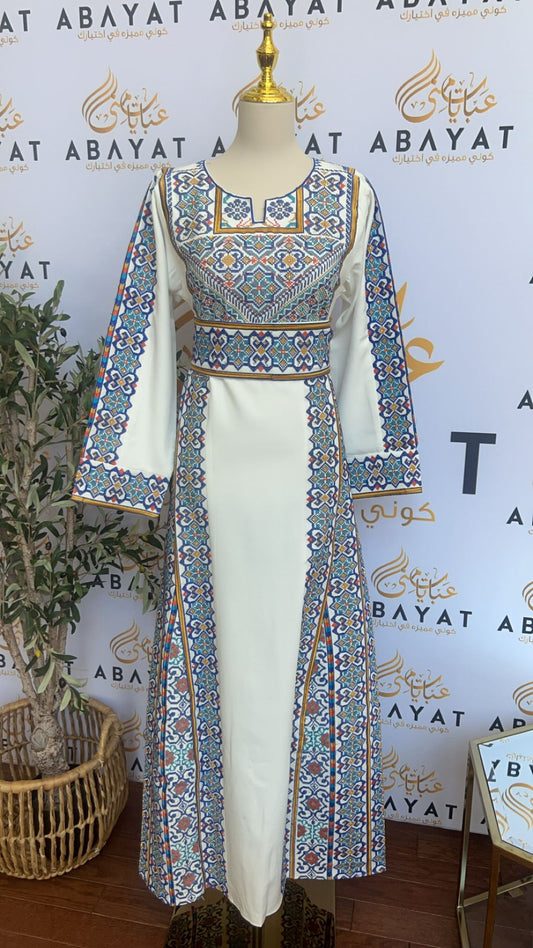 Elegant White/ Blue Traditional Thobe