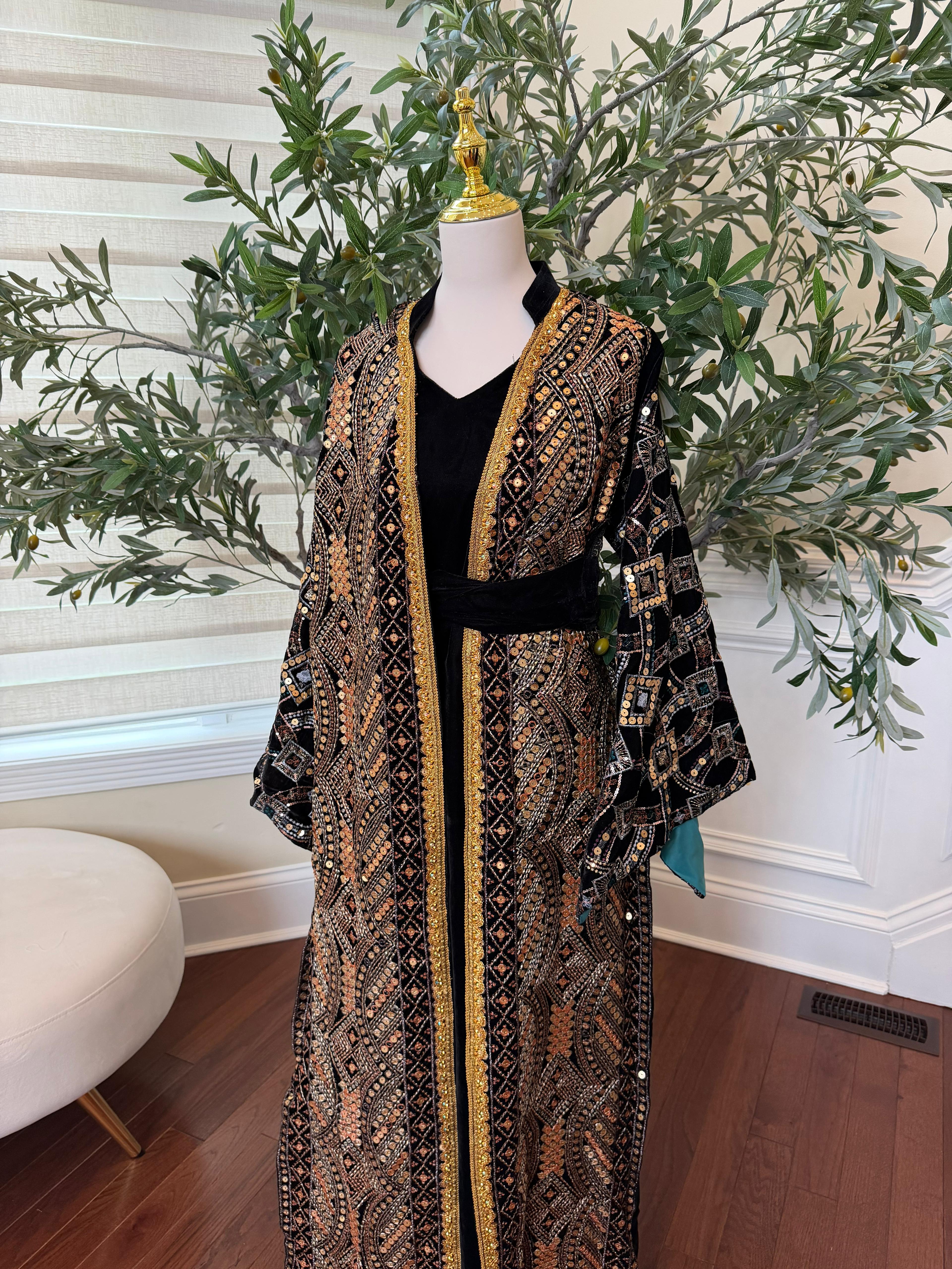 Black Embroidery Cardigan Abaya
