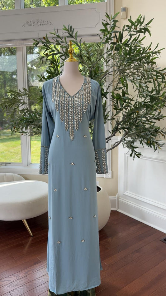 Sky Blue Glamour Kaftan – Embellished for Special Occasions