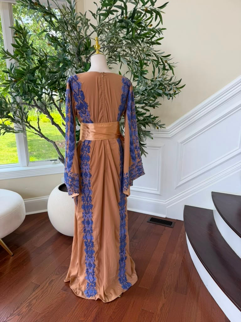Peach Royale Blue Beaded Thobe