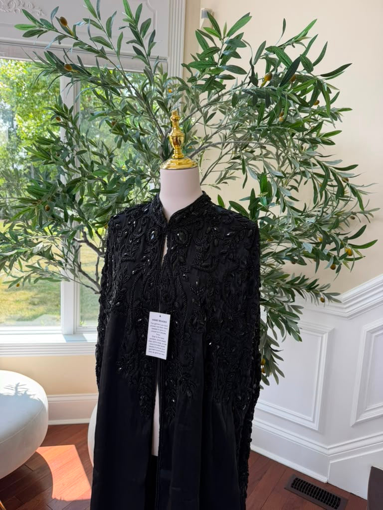 Black Beaded Elegance Cardigan Abaya