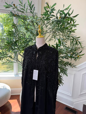 Black Beaded Elegance Cardigan Abaya