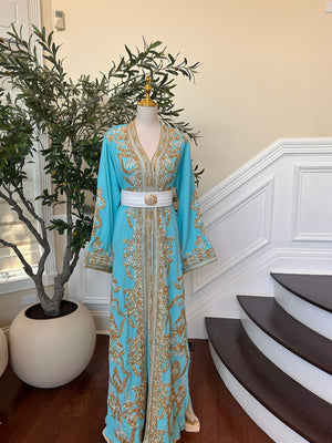 Mint Blue Golden Charm Detail Kuftan