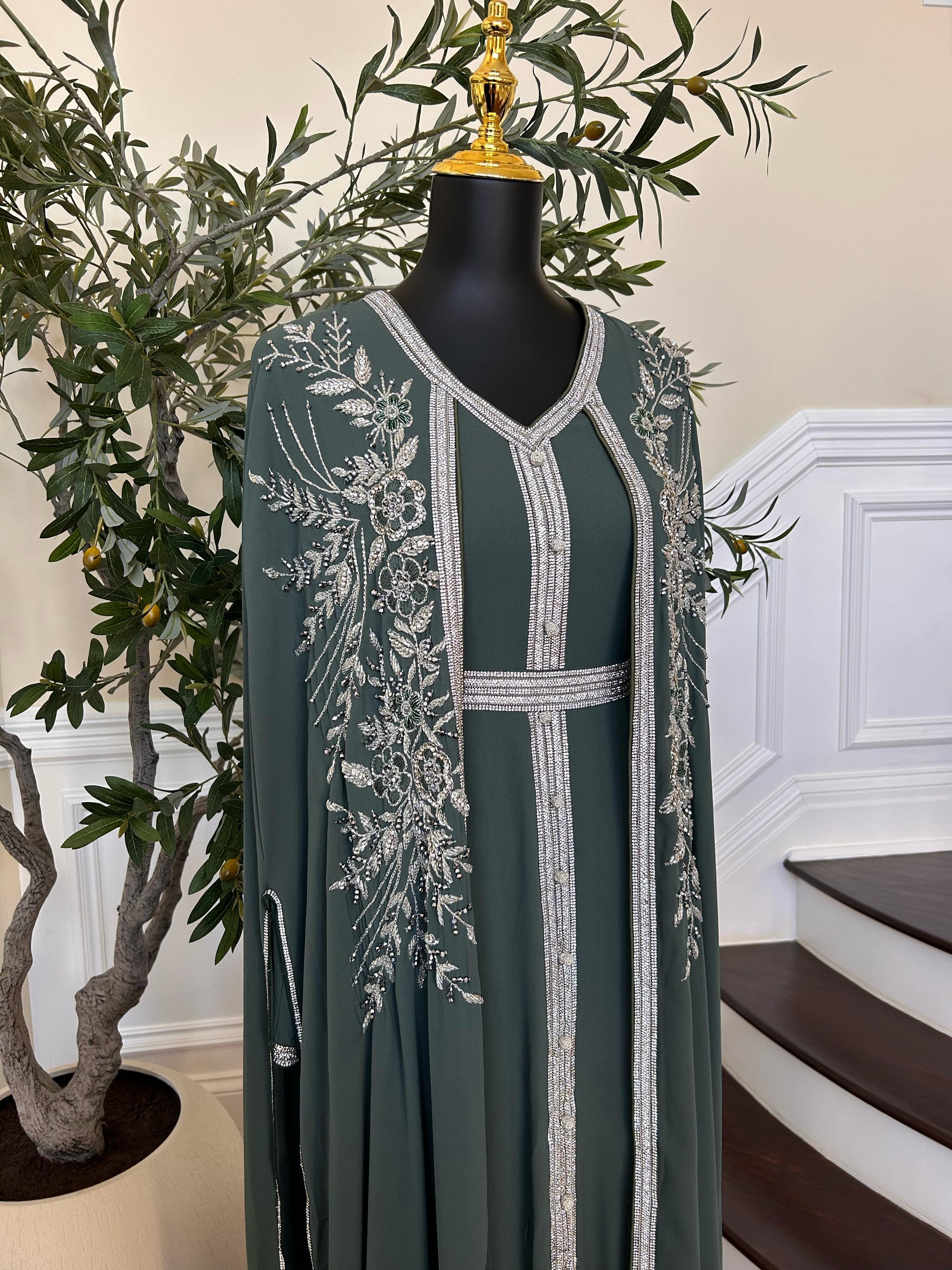 Emerald Green Royale Stone Beaded Kuftan