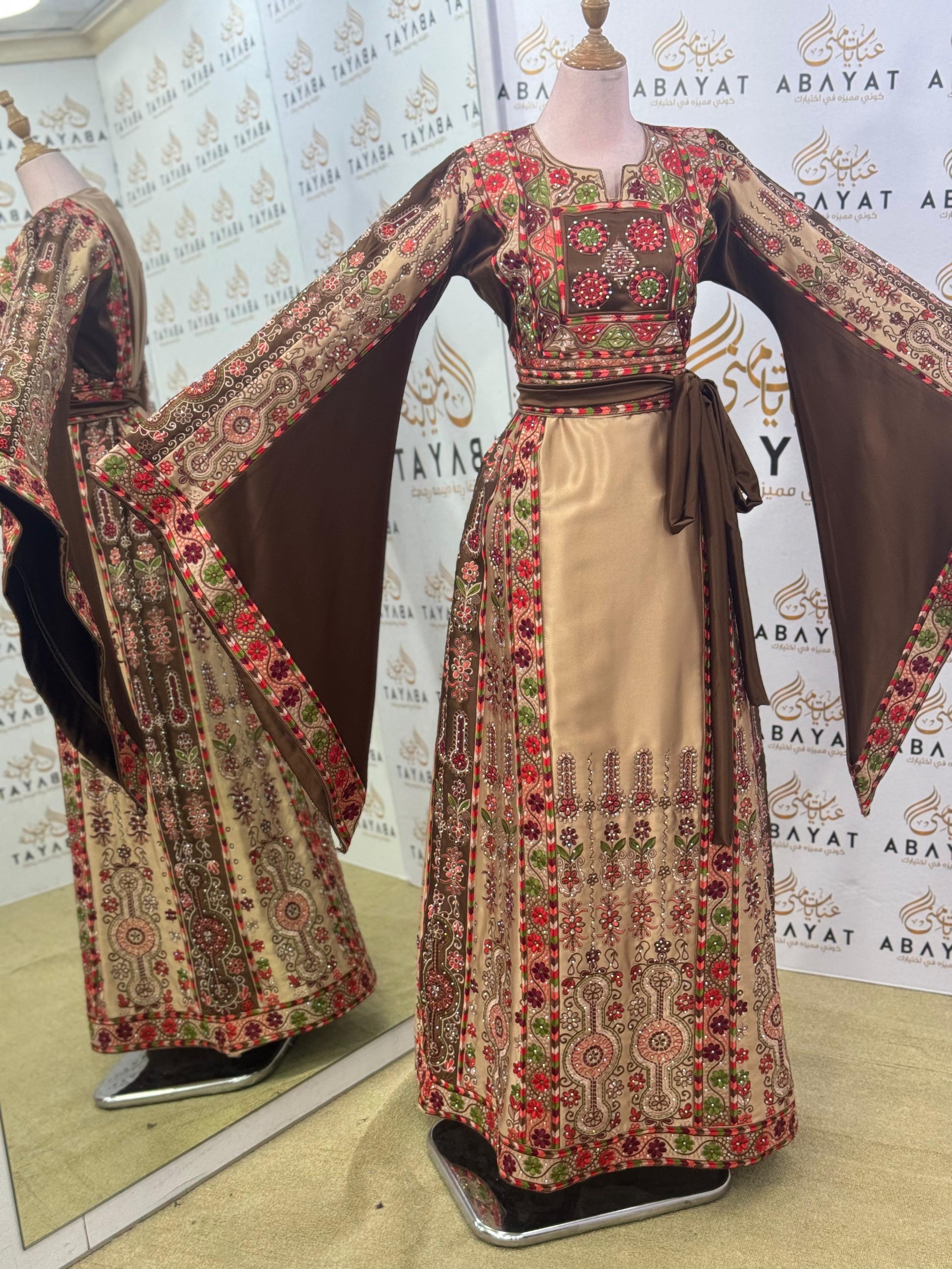Desert Rose Palestinian Thobe – Beige & Chocolate Brown