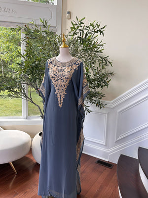 Luxury Golden Grey Kuftan Dress