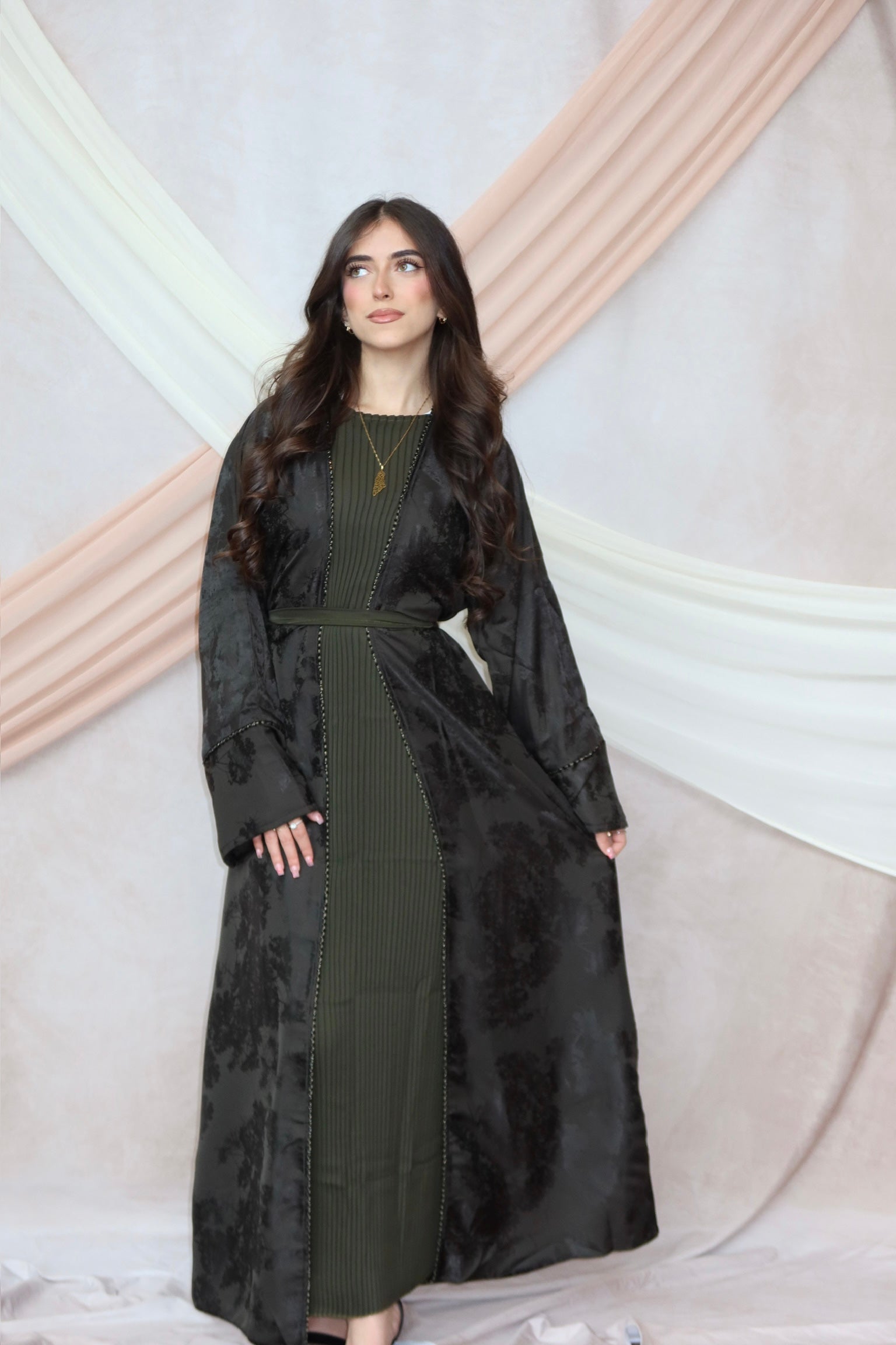 Deep Olive Blossom Abaya