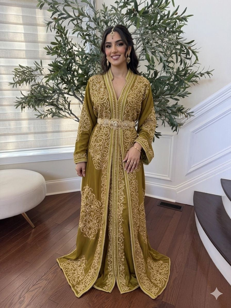 Olive Green Majestic Beaded Kuftan