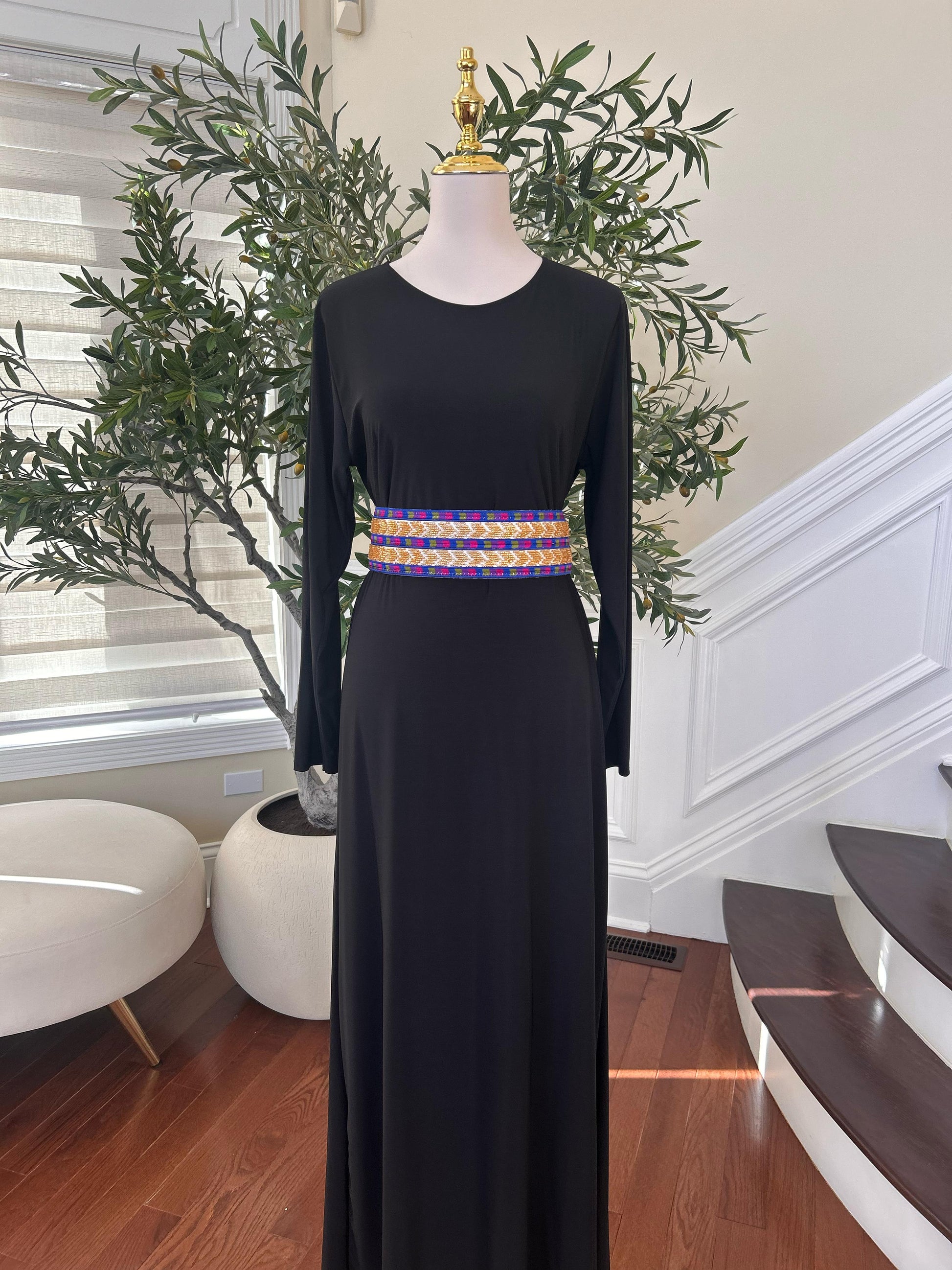 Gold Sabal Kharaz Blue Embroidery Thobe Belt