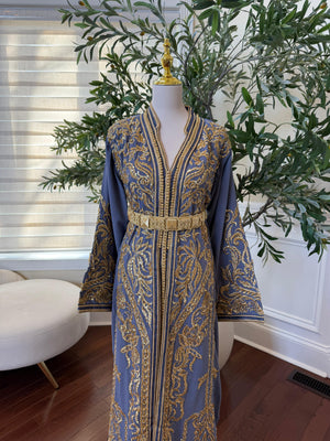 Gray Elegance Beaded Embroidery Kuftan