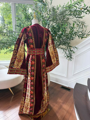 Burgundy Embroidery Tatreez Velvet Thobe