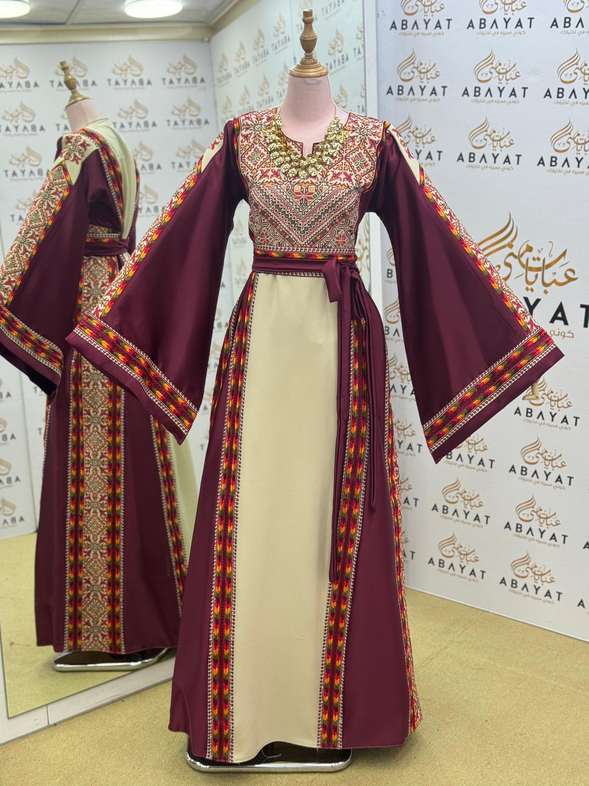 Palestinian Heritage Thobe – Burgundy Panel Design