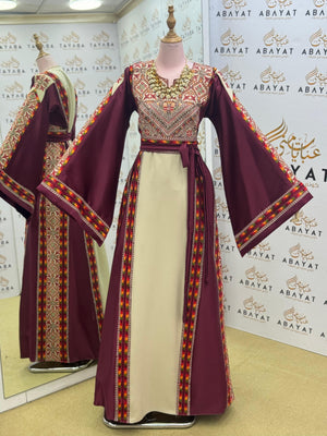 Palestinian Heritage Thobe – Burgundy Panel Design