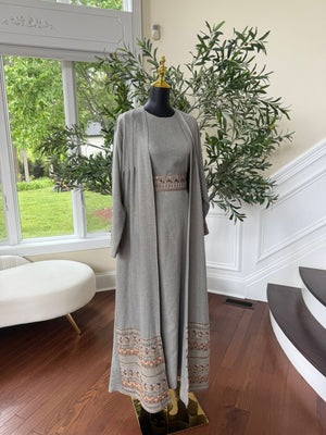 Elegant Soft Sage Tatreez Cardigan Abaya