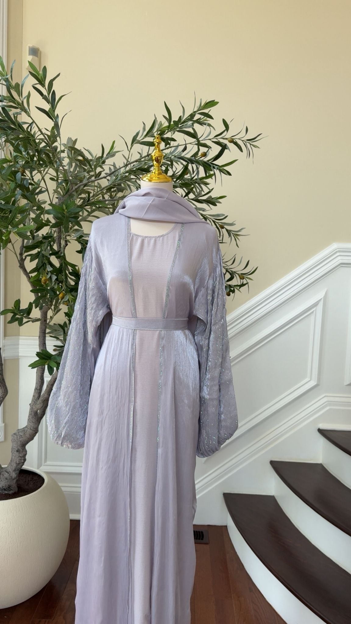 Lavender Grey Sparkle Grace Two-Piece Abaya