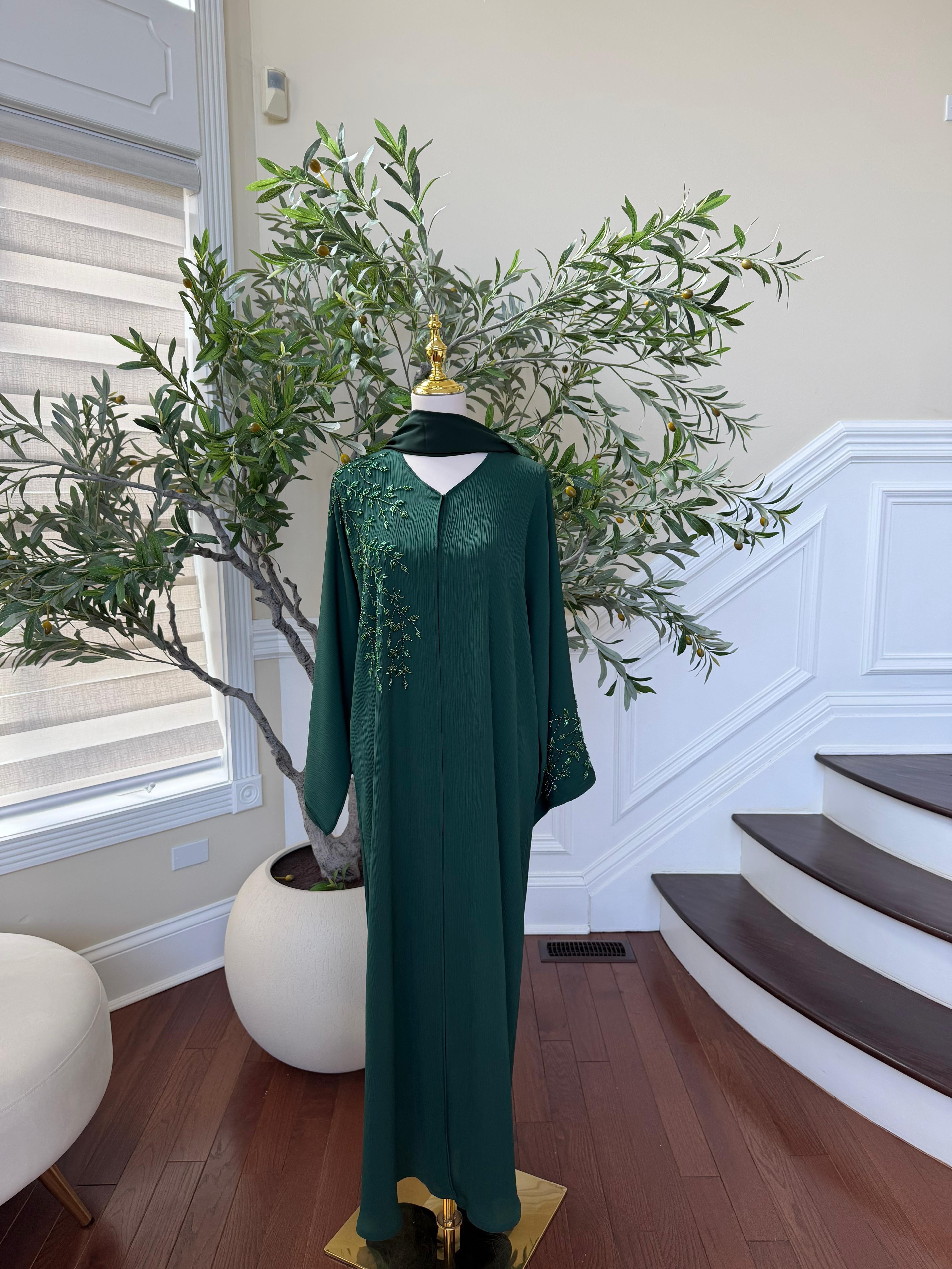 Green Floral Charm Abaya